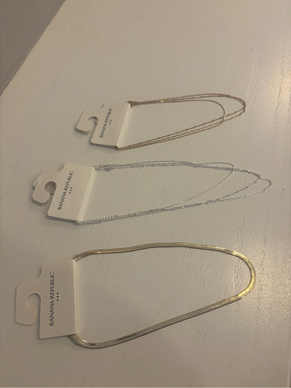 Banana Republic Mixed Metal Layered Necklace Trio in Gold and Silver